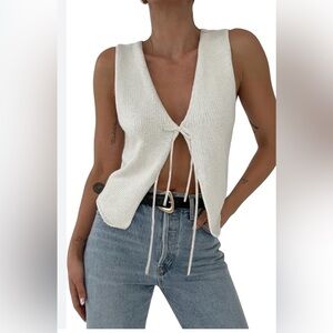 ASOS Ivory Knit Tie-Front Tank Top 100% cotton size Large